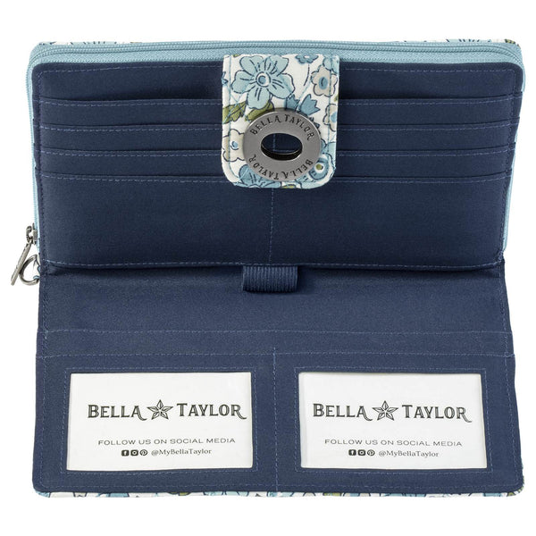 Delicate Floral Blue RFID Cash System Wallet