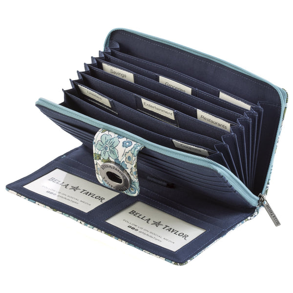 Delicate Floral Blue RFID Cash System Wallet