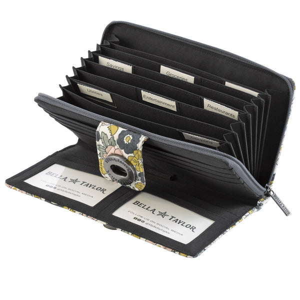 Delicate Floral Charcoal RFID Cash System Wallet