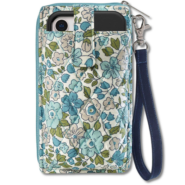 Delicate Floral Blue RFID Modern Wristlet Wallet