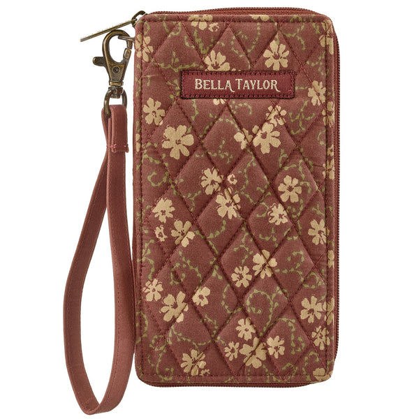 Burgundy Floral RFID Cell Phone Wristlet