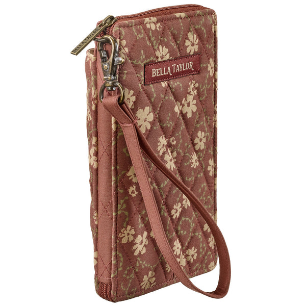 Burgundy Floral RFID Cell Phone Wristlet