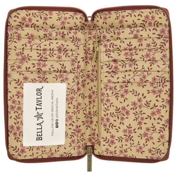 Burgundy Floral RFID Cell Phone Wristlet