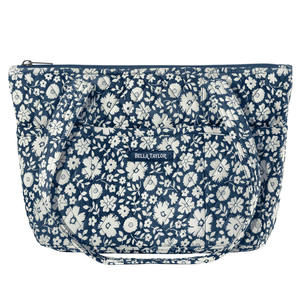 Bicolor Floral Navy Small Shoulder Tote
