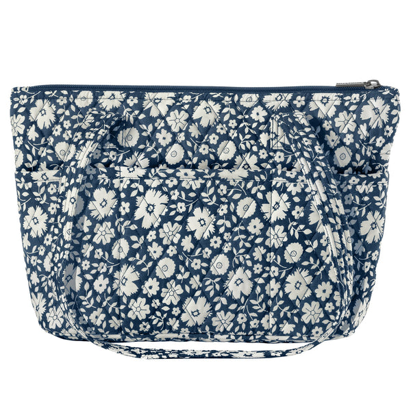 Bicolor Floral Navy Small Shoulder Tote