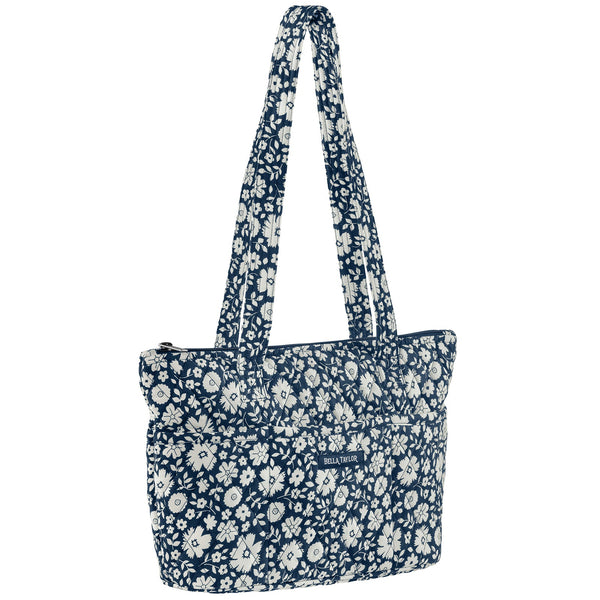 Bicolor Floral Navy Small Shoulder Tote