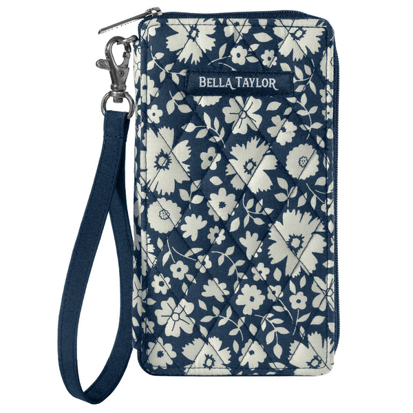 Bicolor Floral Navy Cell Phone Wristlet