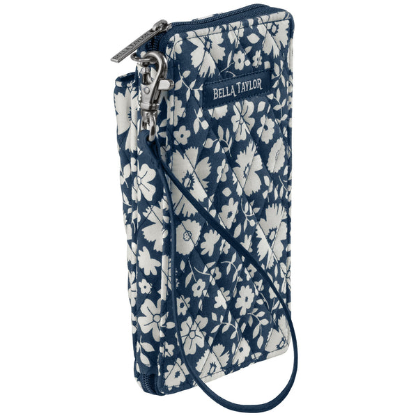 Bicolor Floral Navy Cell Phone Wristlet