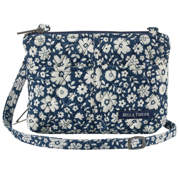 Bicolor Floral Navy Essentials Wallet Crossbody