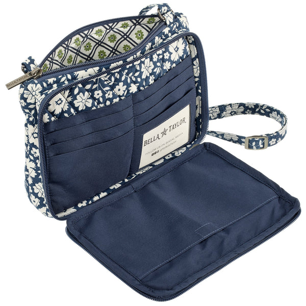 Bicolor Floral Navy Essentials Wallet Crossbody