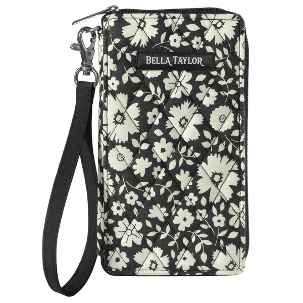 Bicolor Floral Black RFID Modern Wristlet Wallet
