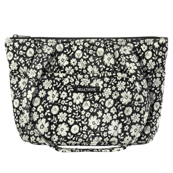 Bicolor Floral Black Small Shoulder Tote