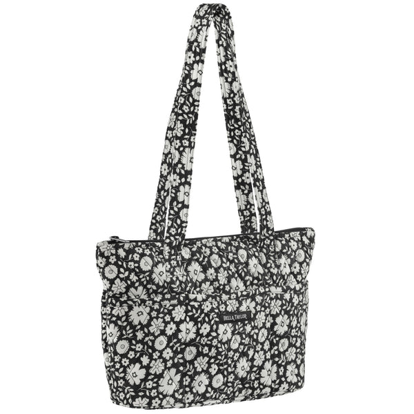 Bicolor Floral Black Small Shoulder Tote