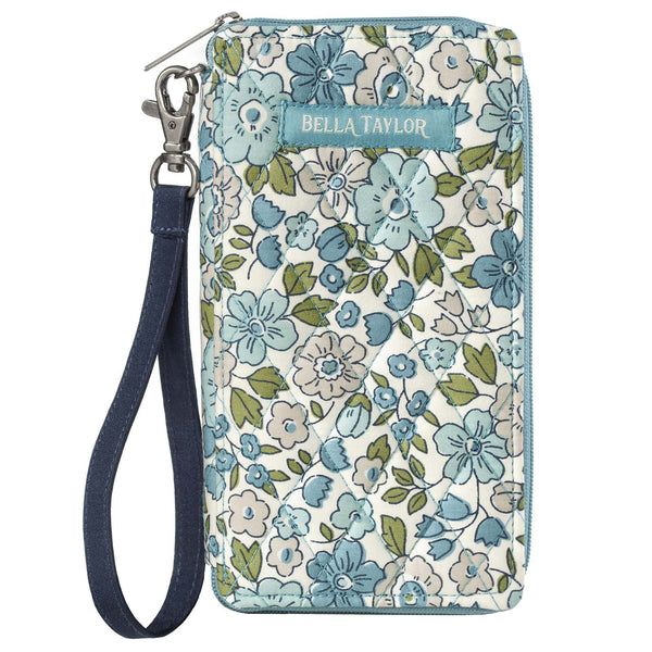 Delicate Floral Blue RFID Modern Wristlet Wallet