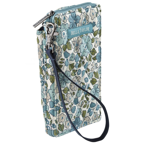 Delicate Floral Blue RFID Modern Wristlet Wallet