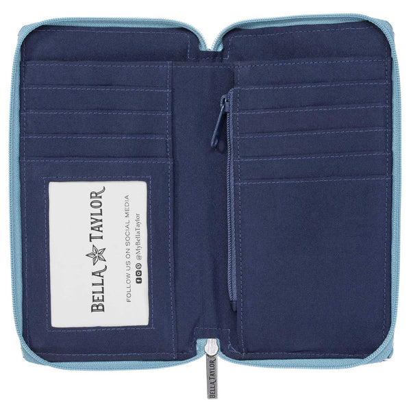 Delicate Floral Blue RFID Modern Wristlet Wallet