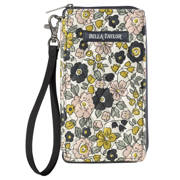 Delicate Floral Charcoal RFID Modern Wristlet Wallet