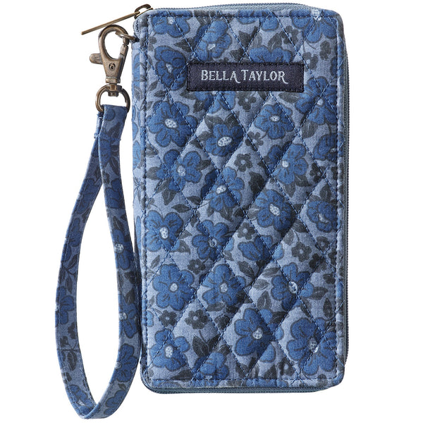 Navy Floral RFID Cell Phone Wristlet