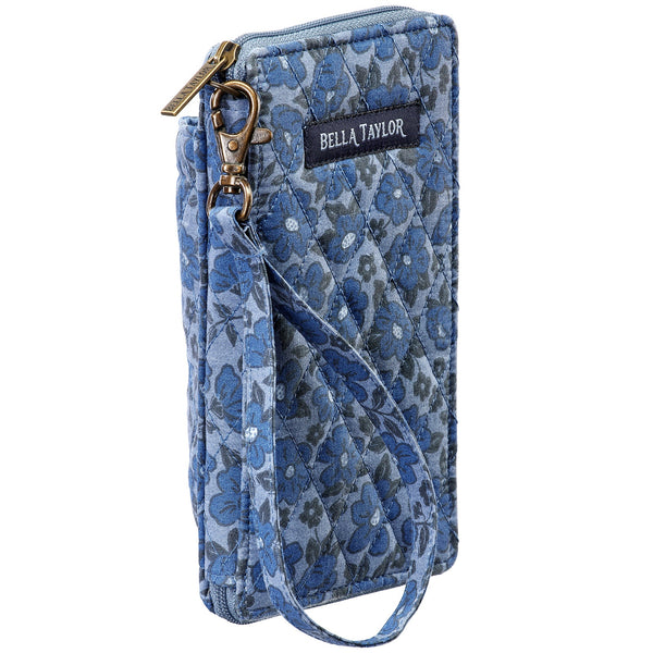 Navy Floral RFID Cell Phone Wristlet