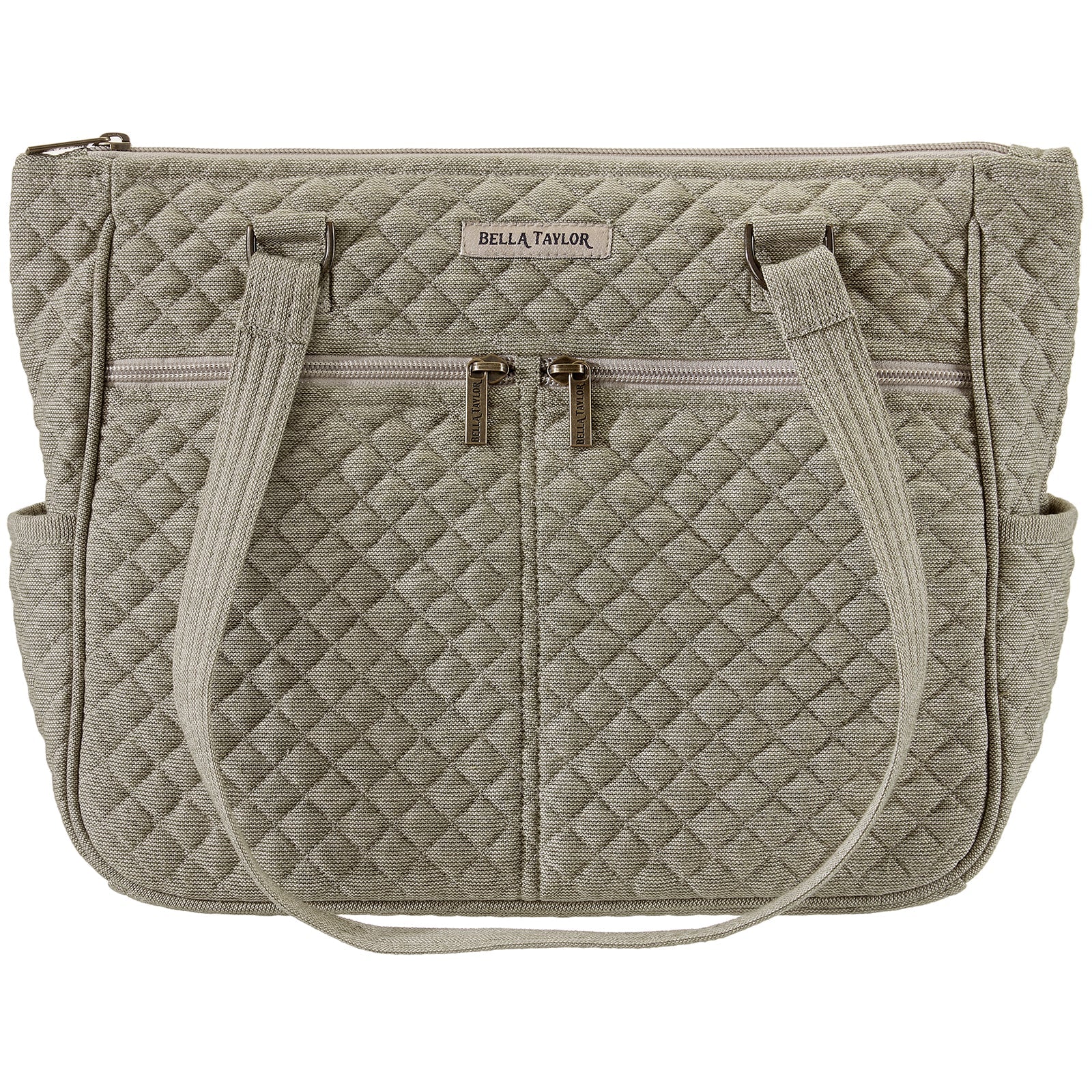 Bella Taylor Everyday Tote Bag - Lightweight Quilted Handbag With 10 Pockets, Khaki Patchwork